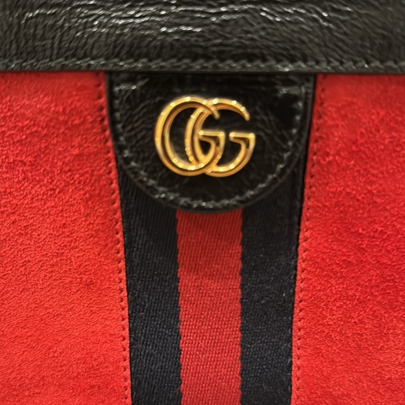Gucci Ophidia Red Suede with Blue Web Shoulder Bag - Picture 2 of 5